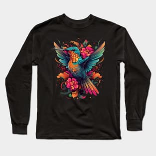 Cute Hummingbird with Flowers Long Sleeve T-Shirt